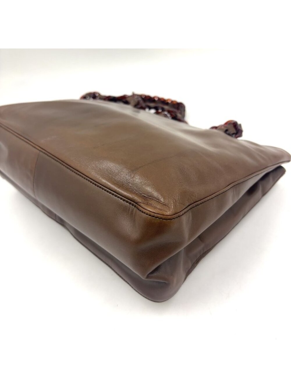 Prada Tortoiseshell Chain Leather Brown Shoulder Bag Silver - Picture 5 of 15